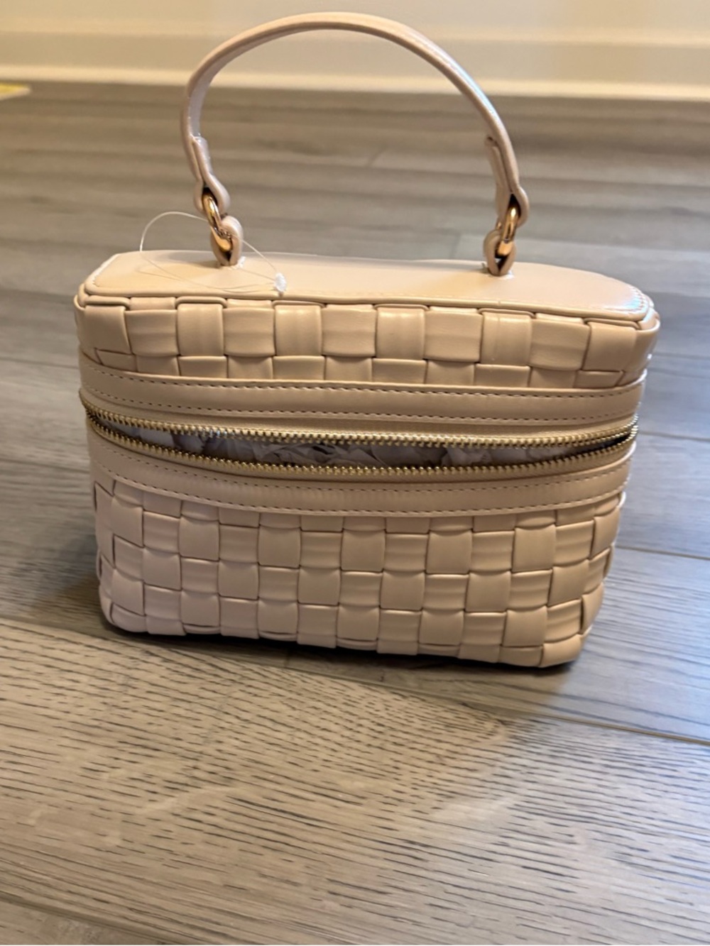 Women’s Woven Top-Handle Case Bag in Light Beige